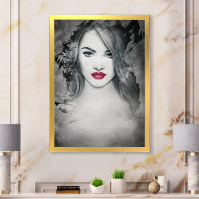 «Blanc and White Fashionista Woman Portrait II», art mural sur toile Glam