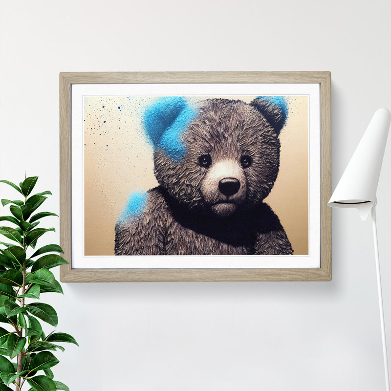 Interesting Teddy Bear - Framed Print, 46cm H x 64cm W x 2cm D, Oak