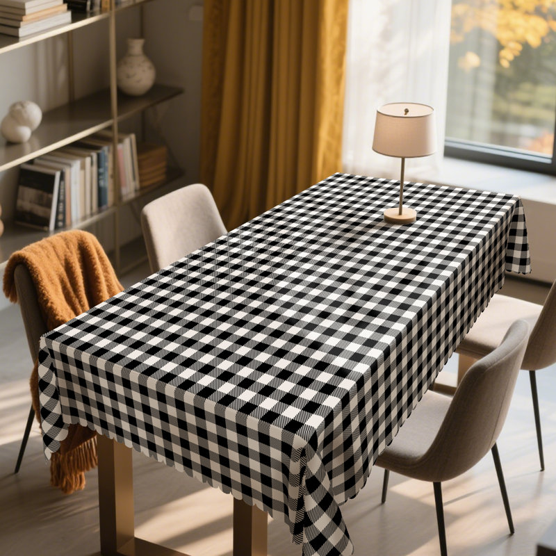 1pc Black and White Grid Printed Tablecloth, Round & Rectangle Tablecloth, Holiday Party Tablecloth, Outdoor Decoration Round Tablecloth, Kitchen Accessories, Rural Farmhouse Tablecloth Gifts