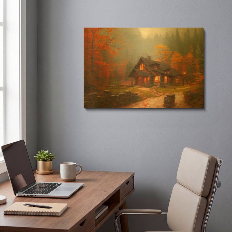 Tableau mural en métal doré « Fall Cottage » de Luxe, 61 x 41 cm, 24 po x 16 po