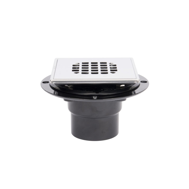 Baril de drain carré en ABS 2 po et crépine à pression en acier inoxydable poli avec anneau, Acier inoxydable poli