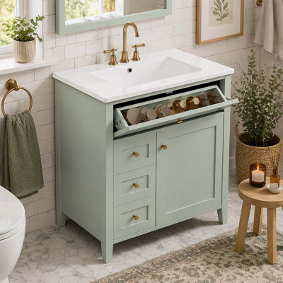 Meuble-lavabo de salle de bain avec lavabo, 3 tiroirs, tablette réglable, autoportant pour le rangement et l'organisation