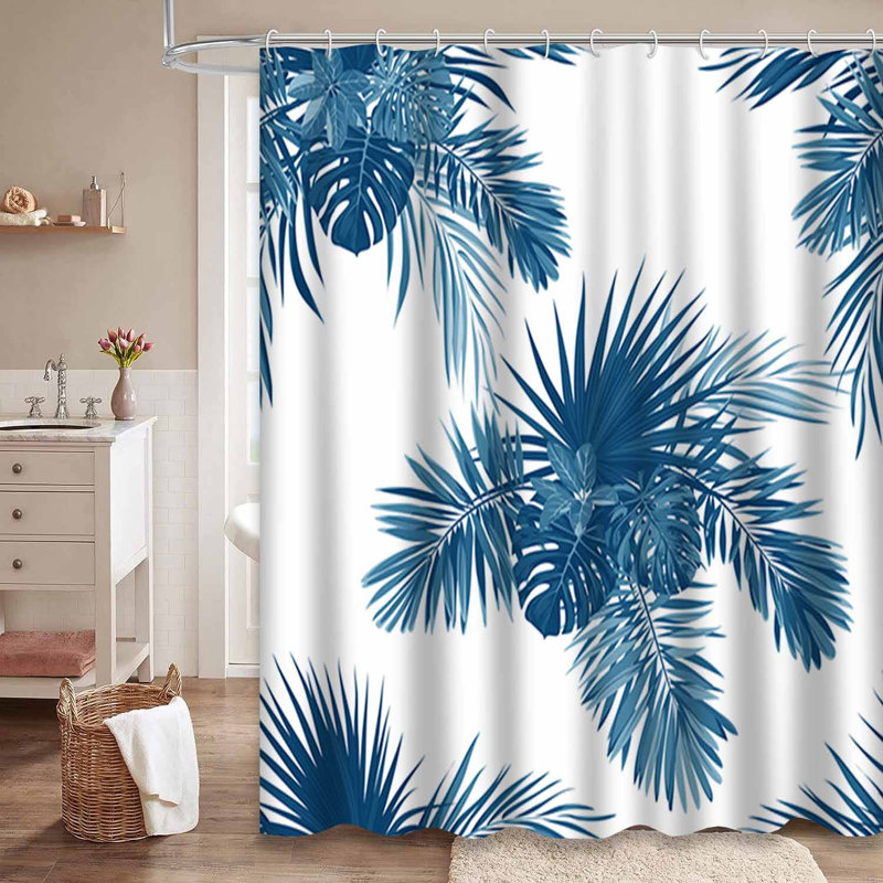 Rideau de douche bleu indigo tropical bleu marine avec 12 crochets, L 72 po x l 84 po