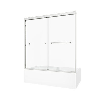Brushed Nickel Reversible Installation Double Bypass Sliding Shower Door Aluminium Alloy Frame Bathtub,1/4"(6MM) Tempered Glass With Nano Explosion-proof Membrance,Easy Installation