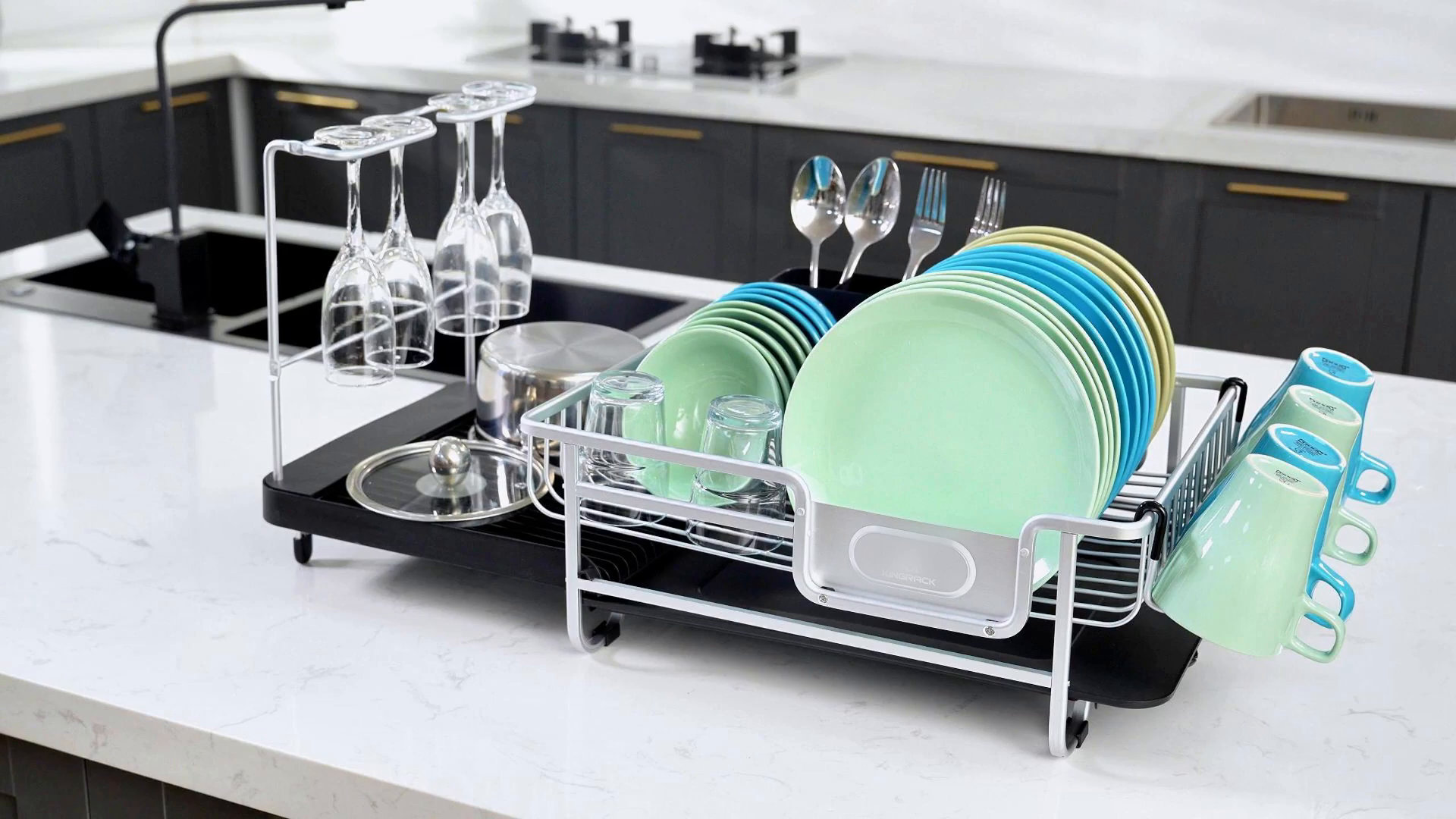 KINGRACK Large Capacity Stainless Steel Dish Rack, Adjustable Dish
