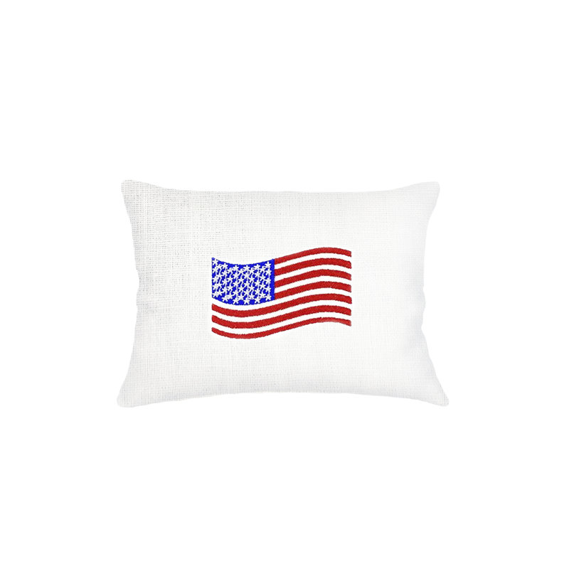 Coussin en lin brodé American Flag, Inférieur, 14 po x 20 po