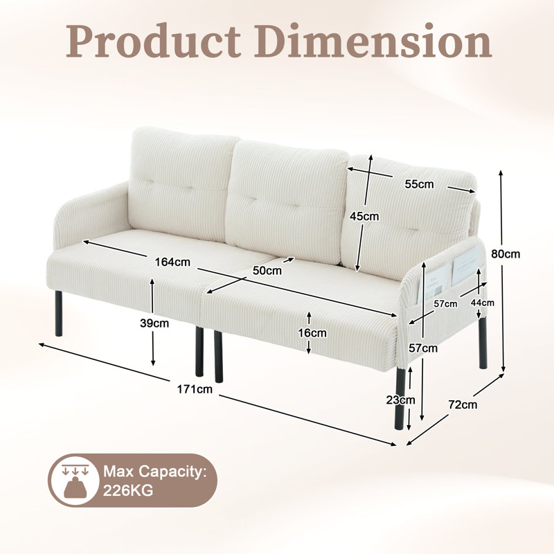 2 Seater Corduroy Sofa, Beige
