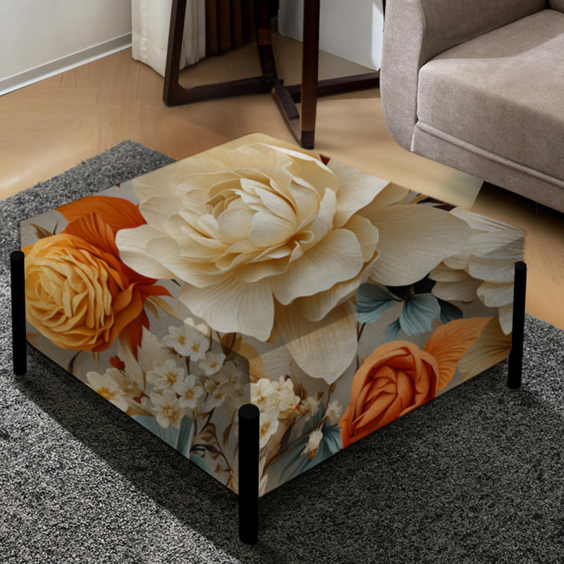 Orange Rustic Elegance Floral Pattern - Floral Large Square Ottoman