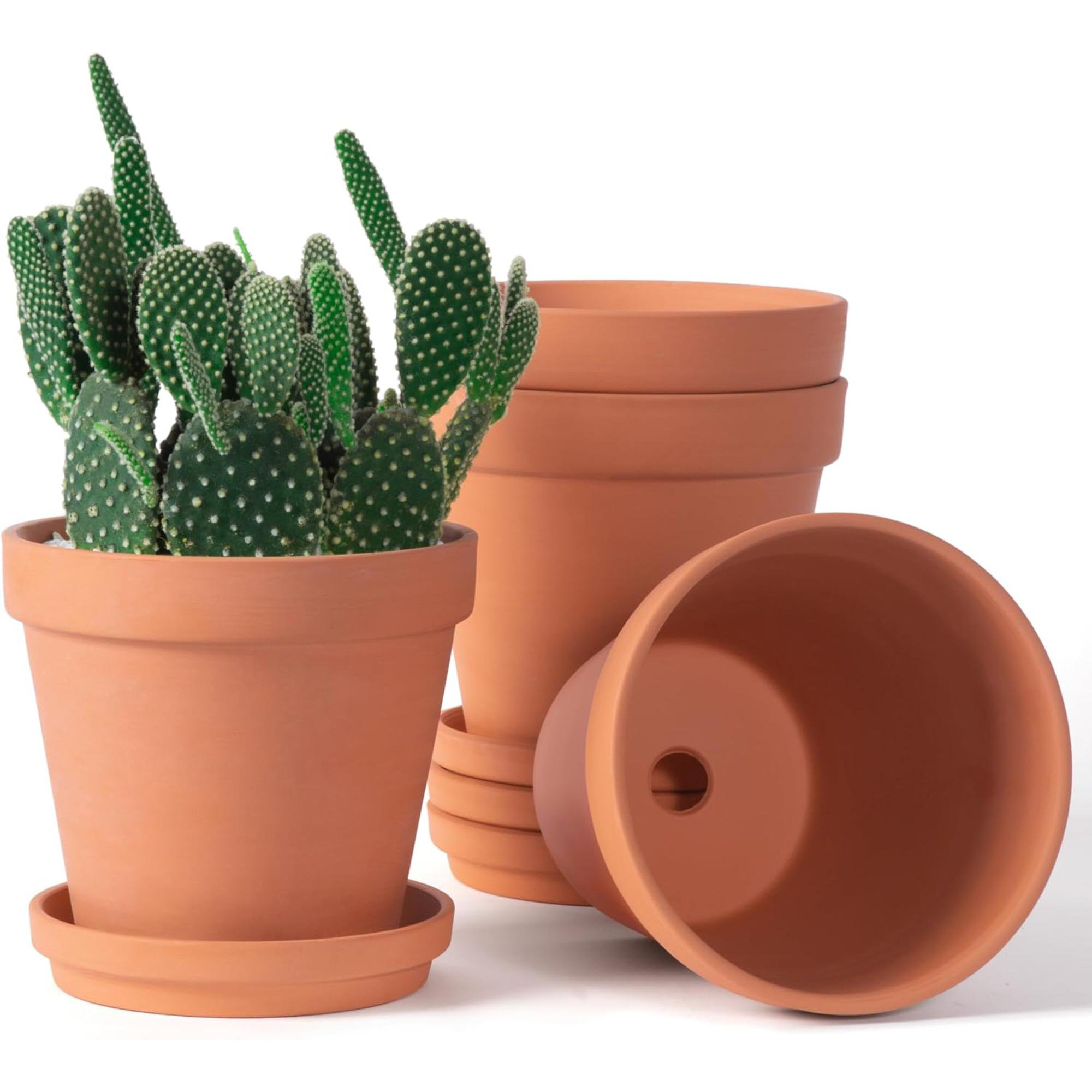Terracotta & Clay Pots For Plants With Saucer, Terra Cotta Plant Pots With Drainage Hole, Flowerpot With Tray, Terracotta Pot For Indoor Outdoor Plant