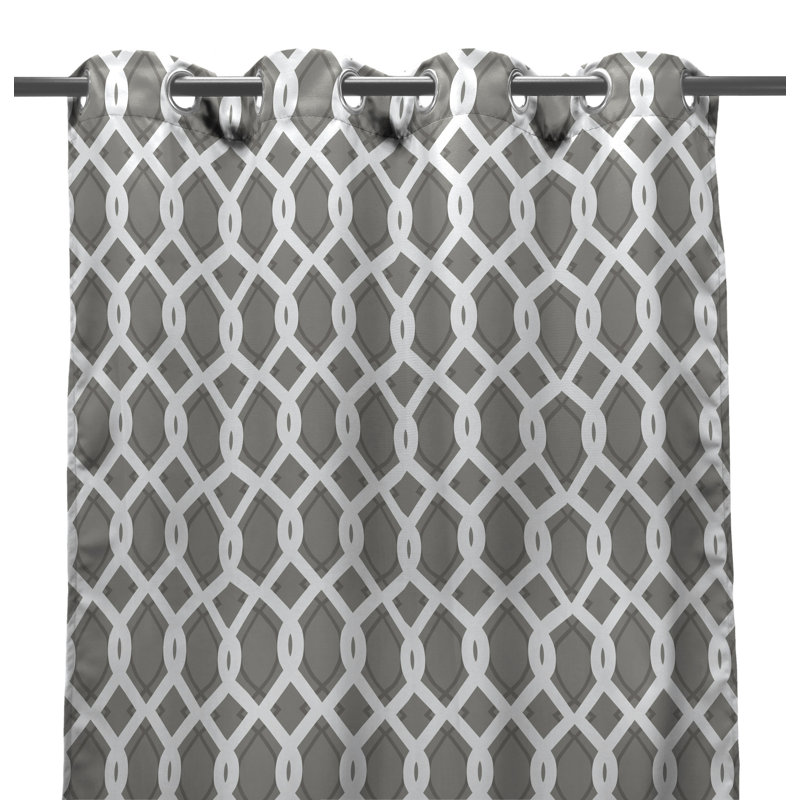 Solid 54" x 84" Grommet Semi-Sheer Outdoor Curtain Panel, Geometric Gray, 54" W x 96" L