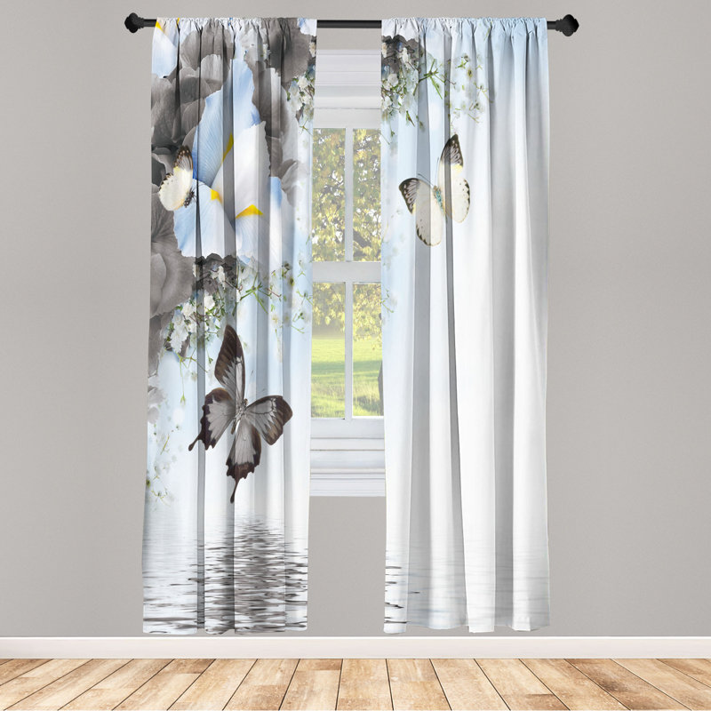Microfiber Floral Semi-Sheer Rod Pocket Curtain Panels, 28" W x 63" L, Gray/Blue