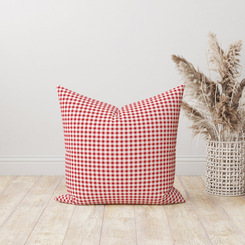 Housse de coussin en vichy rouge et blanc, Blanc /Rouge, 15 po x 15 po