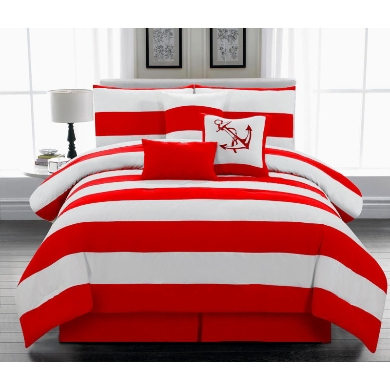 Ensemble d'édredon nautique en microfibre, Édredon de très grande taille et 6 pièces suppl, Rouge