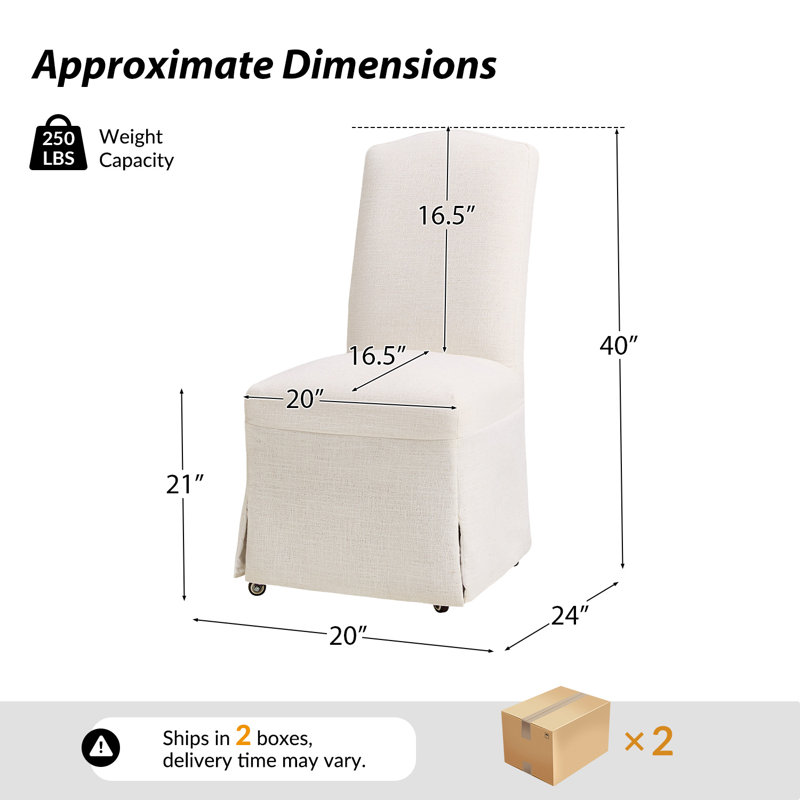 Albeniz Transitional 40"Tall Solid Wood Legs Dining Chair with Removable Slipcover (Set of 4), Ivory
