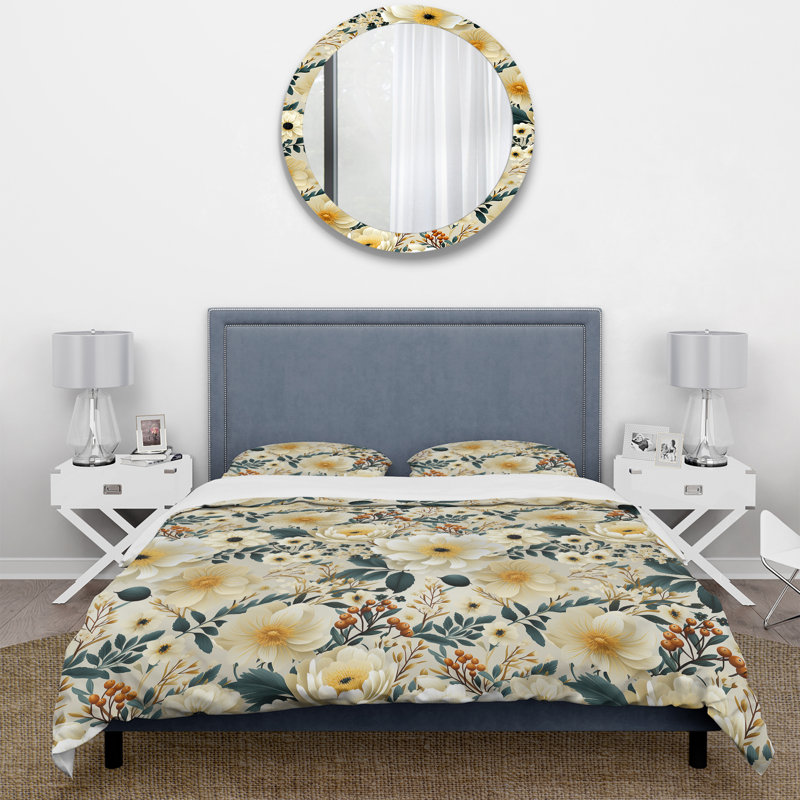 Ensemble de housse de couette Ivory Boho Chic Floral, Housse de couette pour très grand lit et 2 très