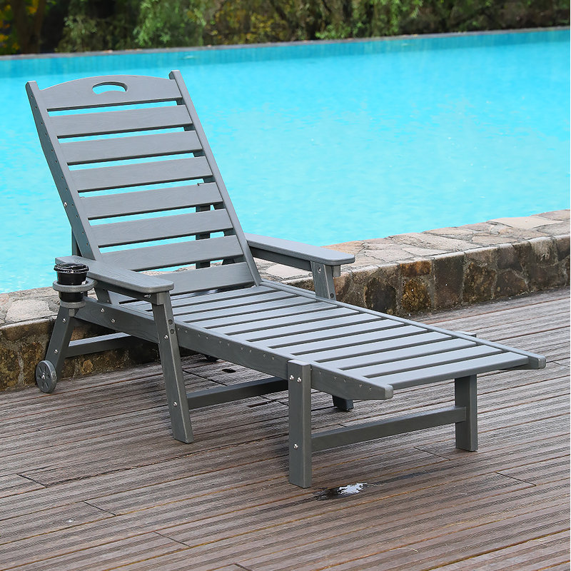 Chaise longue d'extérieur avec dossier réglable à 4 positions pour le patio, la piscine et la terrasse, Gris