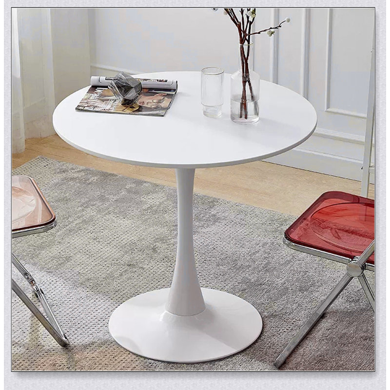 Table de salle à manger ronde moderne avec plateau en panneau de fibres à densité moyenne et base en acier, polyvalente pour la cuisine, le salon et le bureau