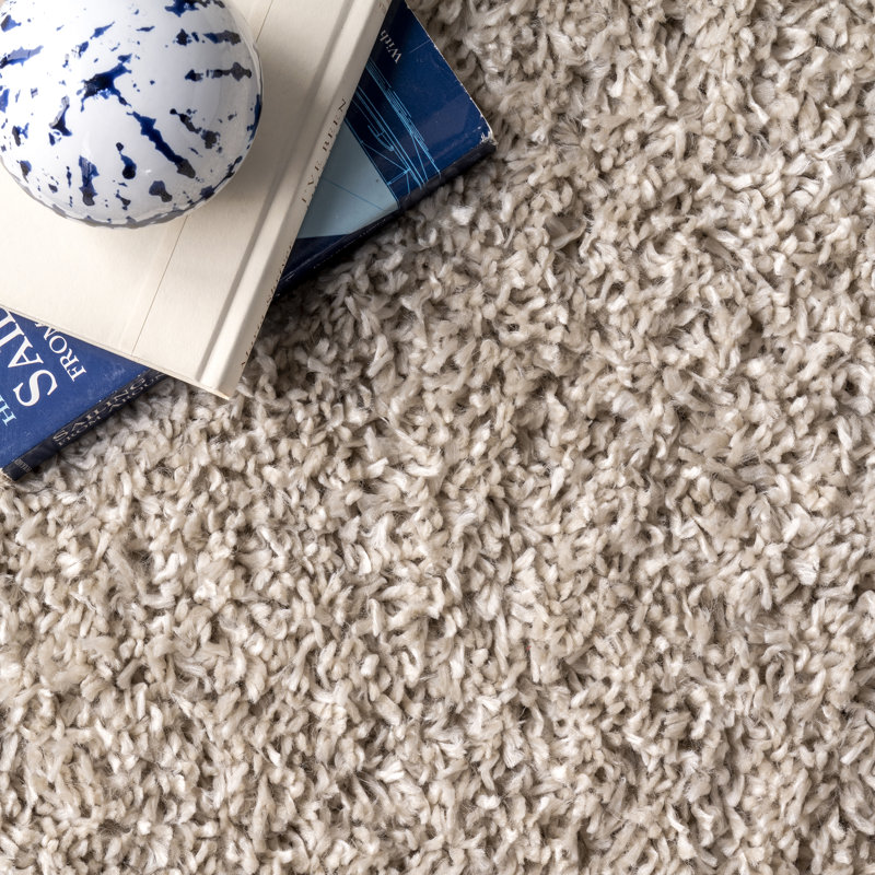 Kara Solid Shag Area Rug, Round 6'