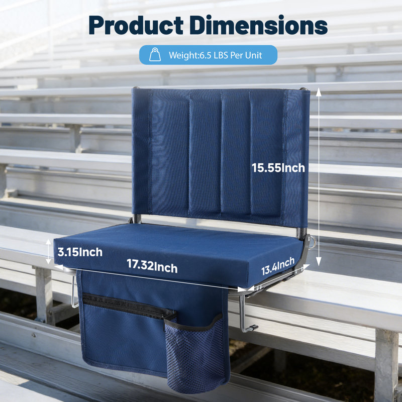 17.3" Portable Folding 400 lbs Capacity Cushioned Stadium Seat, Blue, 2