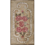 Antique American Small Size European Influenced Floral Inlay Pattern Hooked Rug
