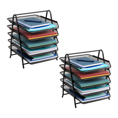  Plateau à papier à 4 niveaux, organisateur de bureau, rangement pour dossiers, bureau, filet métallique, L 12 po x l 13,75 po x H 12,5 po, paquet de 2, noir