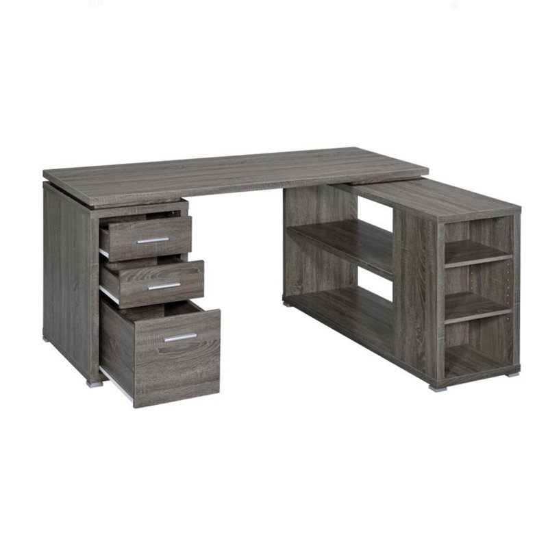 Bureau en L avec tiroirs et tablettes