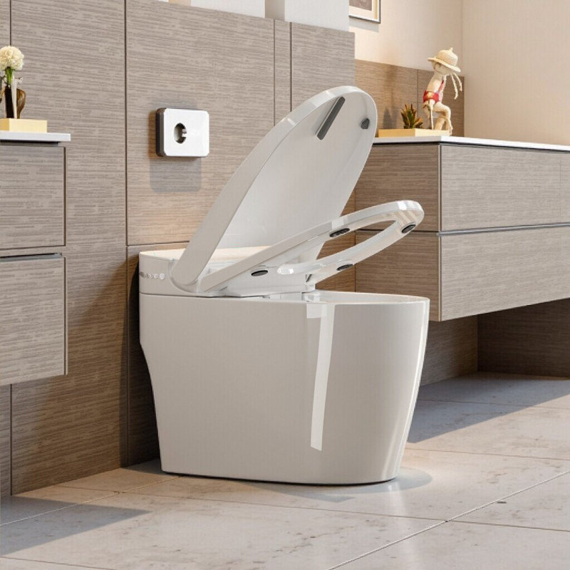 Smart One-Piece Toilet With Bidet, Auto Open/Close Seat, Warm Water & Dryer, Hands-Free Operation, White