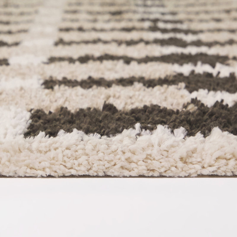 Meeks Beige Geometric Grid Area Rug, Rectangle 5'3" x 7'