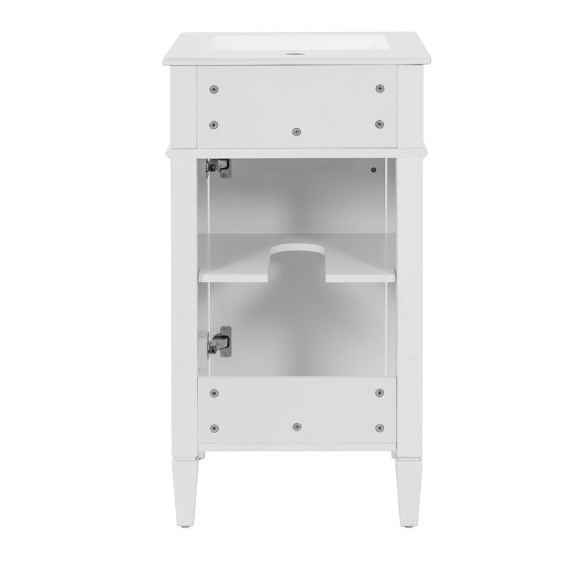 Meuble-lavabo autoportant de 18 po avec lavabo en céramique, meuble-lavabo simple de style français avec porte à fermeture douce et pieds en bois massif