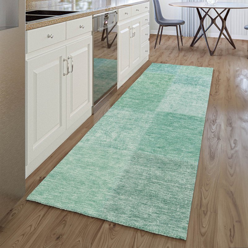 Premium Machine Washable Prisco Teal Rug, Runner 2'3" x 7'6"