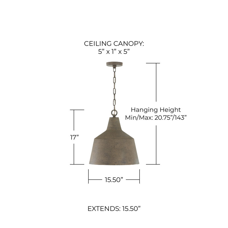 15.50"W x 17"H Quarry 1-Light Tapered Metal Pendant, Clay, Clay
