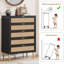 Commode 5 tiroirs en rotin, 44 po
