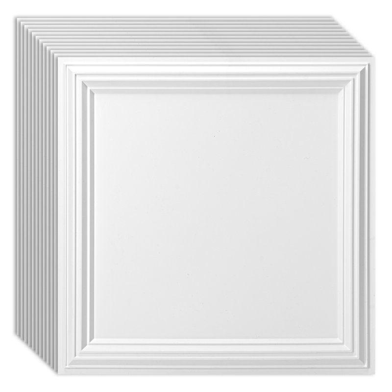 24'' x 24'' 3D PVC Drop-In Ceiling Tile, Waterproof and Fire-Rated, 144 Sq. Ft. (Set of 36), White