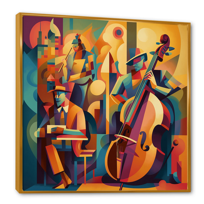 Jazz Band Performance I - Music Jazz, art mural, H 30 po x l 30 po x P 1 po, Cadre flottant doré