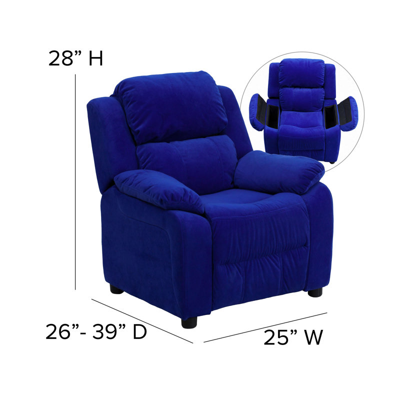 Deluxe Padded Contemporary Kids Recliner with Storage Arms, Microfiber - Blue