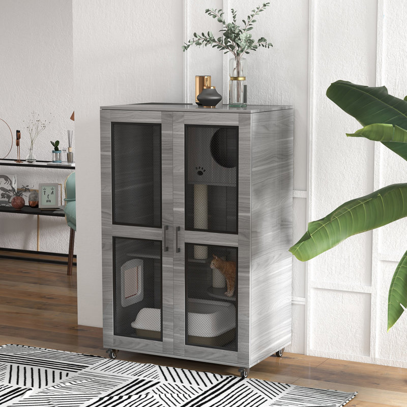 Villa pour chat avec chats grattoirs et poteaux à chat, Gris