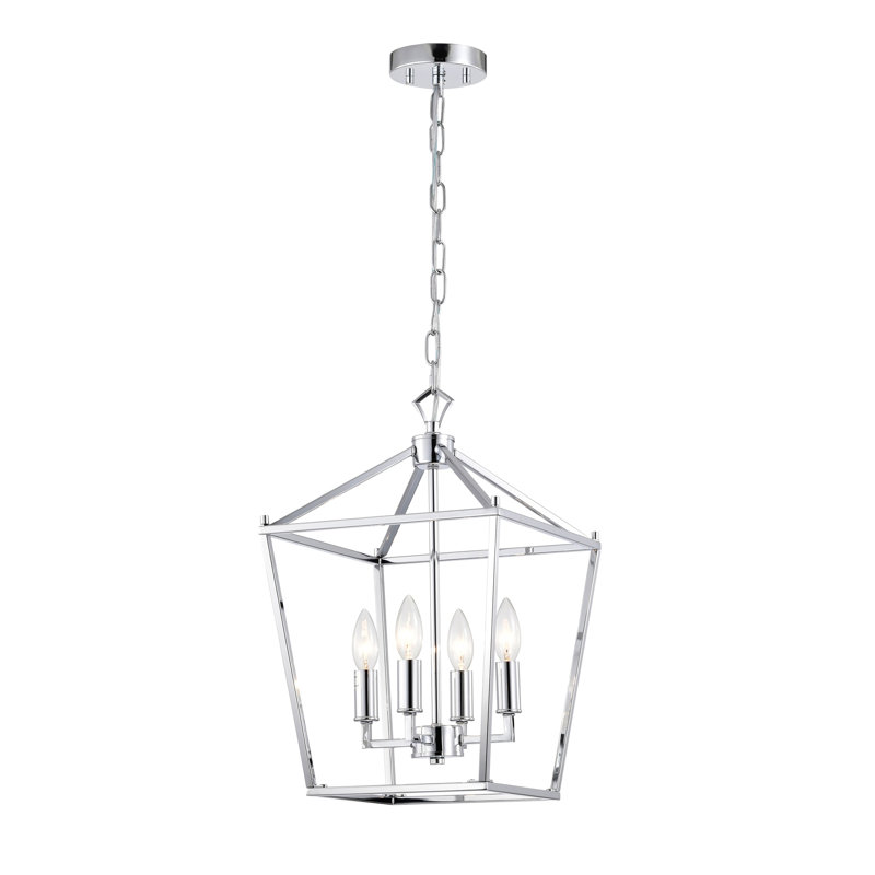 Lustre en fer de style lampadaire Buelex, H 16,9 po x l 11,8 po x P 11,8 po, Nickel poli