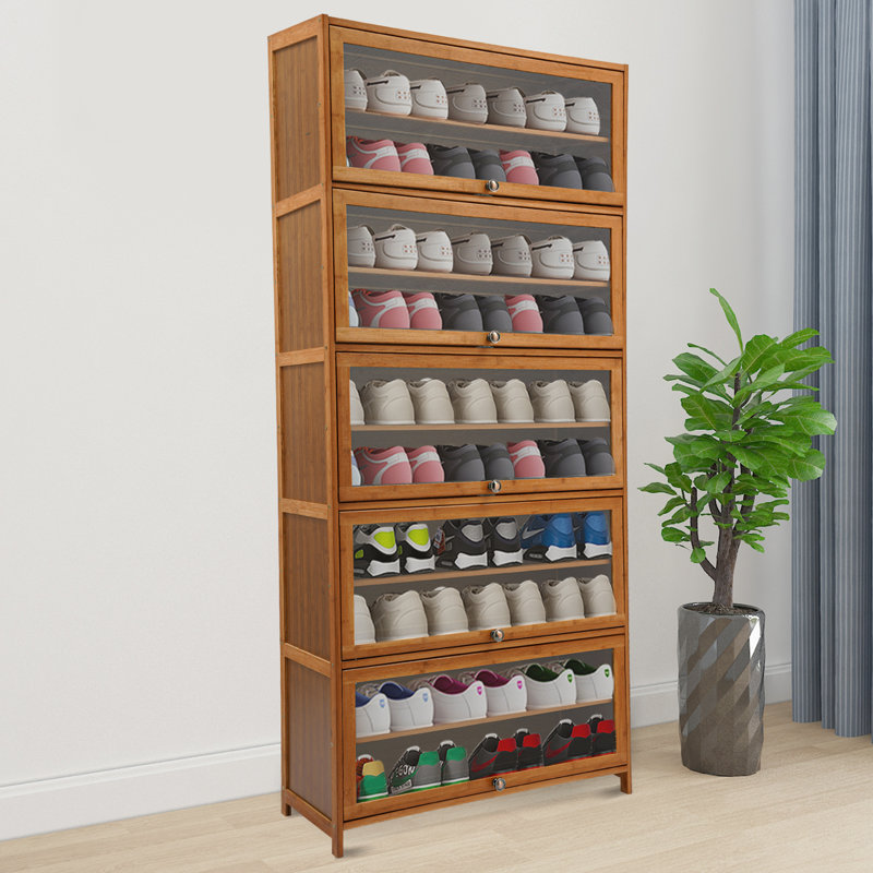 10-layer Rectangular Freestanding Bamboo Shoe Cabinet with Doors