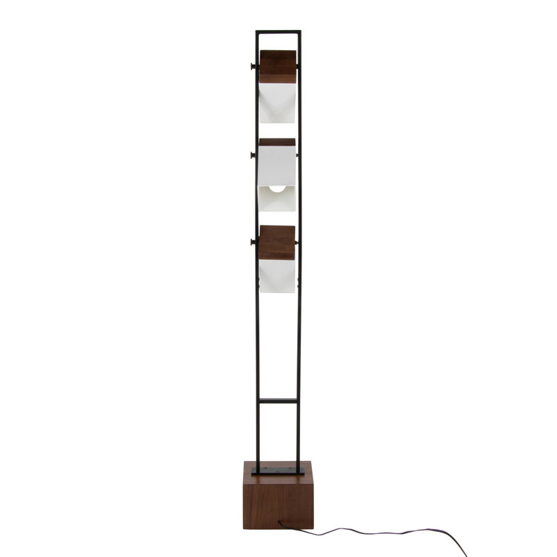 Bento 67.5" Contemporary Metal Floor Lamp In Black Metal And Walnut Wood With White Shade