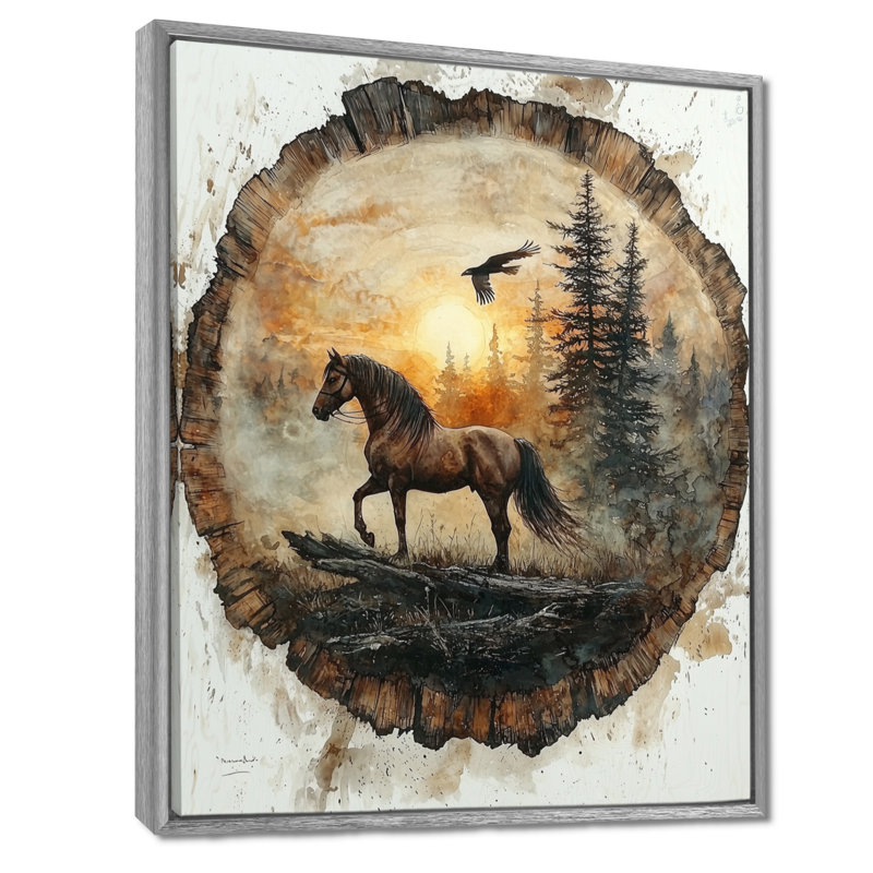 «Giovacchino Native Horse Warrior Chief II», art mural cheval, H 40 po x l 30 po, Reproduction avec cadre flottant