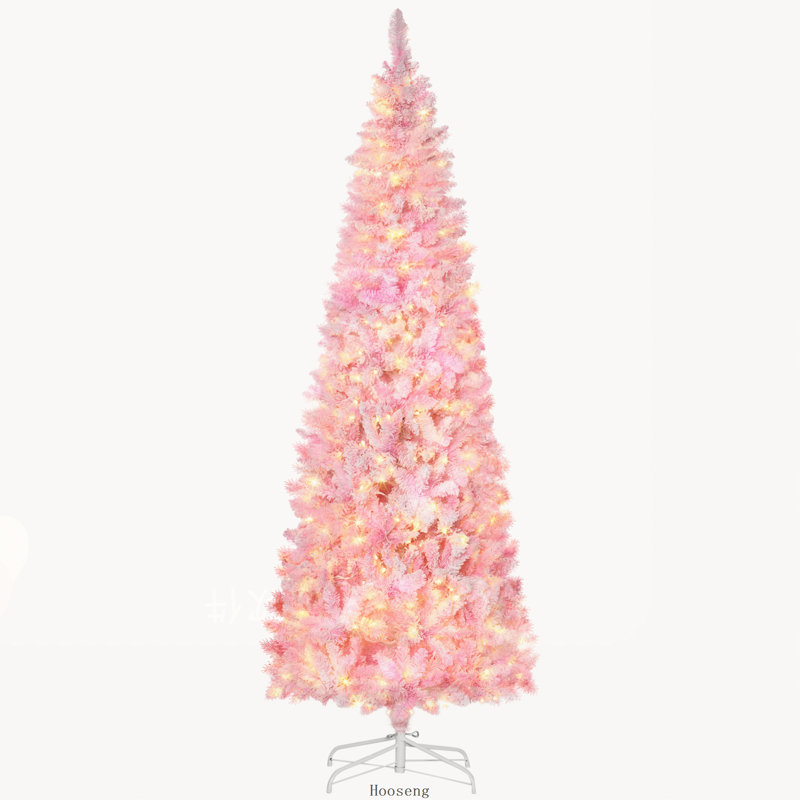 Arbre de Noël enneigé 7,5 pi avec lumières à DEL blanc chaud, rose et blanc