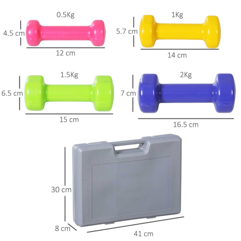 10kg Dumbbells Set With Carry Case, Red Yellow Green Purple Colourful Hand Weights, Cast Metal Dumbbells With Smooth Pu Casing, Portable Fitness Weight Set For Men Women Home Gym Strength And Weight Lifting Training