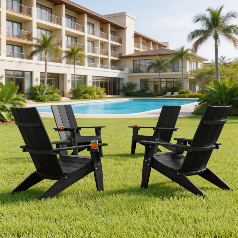 Ensemble de 4 chaises Adirondack modernes en plastique pour l'extérieur avec support pour tasses Aurra
