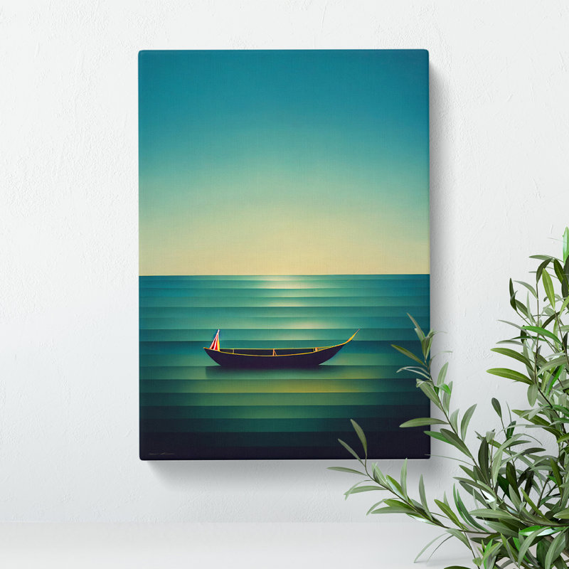 Boat On A Striped Ocean - Print, Wrapped Canvas, 50cm H x 35cm W x 3cm D, No Matte