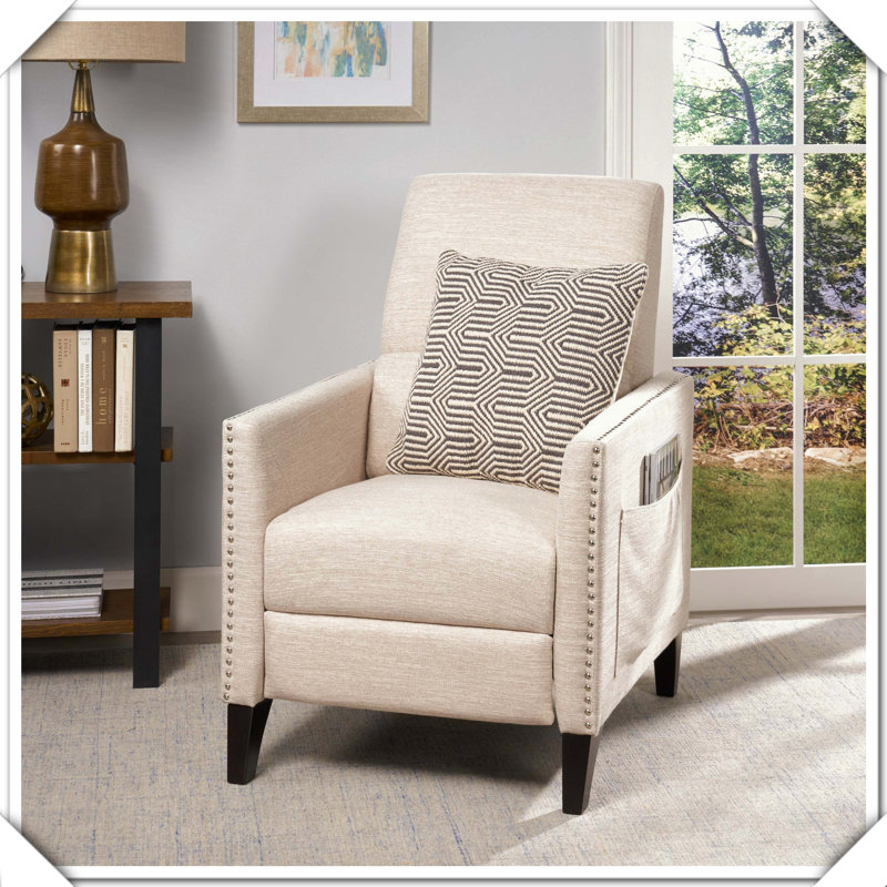 Fauteuil inclinable en tissu à poches latérales avec accoudoirs à pousser, Beige