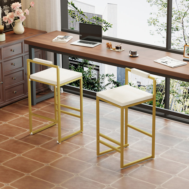 Upholstered Velvet Bar Stools Set Of 2 Modern Kitchen Counter Height Barstools Indoor Dining Chairs  (No Including  Table)