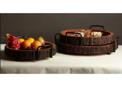 Plateau en bois d'acacia - ensemble de 3