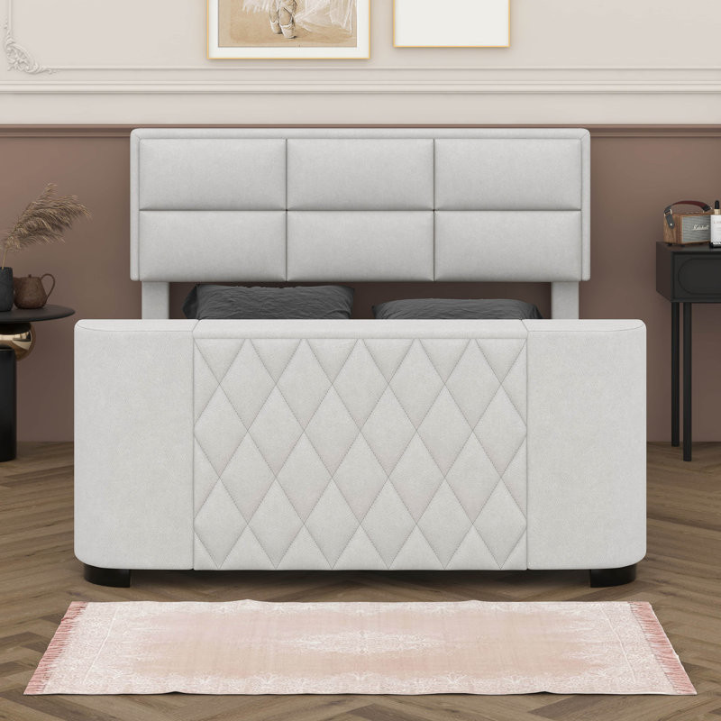 Lit plateforme avec rangement Ashdon, Beige