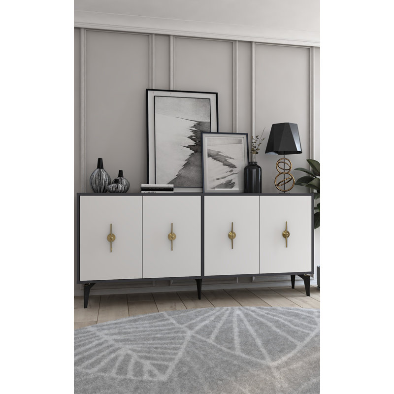 Console moderne, anthracite et blanc, 100% panneau de particules recouvert de mélamine, épaisseur: 0,7 pouce | Support mural, tablettes multiples, design élégant pour le salon et le vestibule