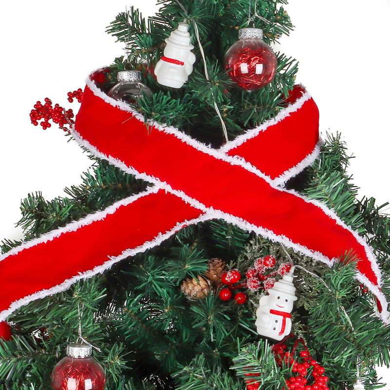 Ruban de Noël pour décoration d'arbre de Noël, emballage cadeau, artisanat, 2,5 po x 4 verges